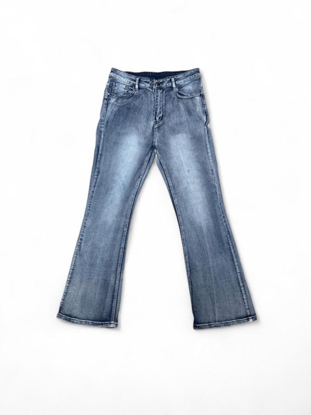 Y2K Blue Wash Flared Jeans Size 32 Low Rise Stretch Denim 2000s